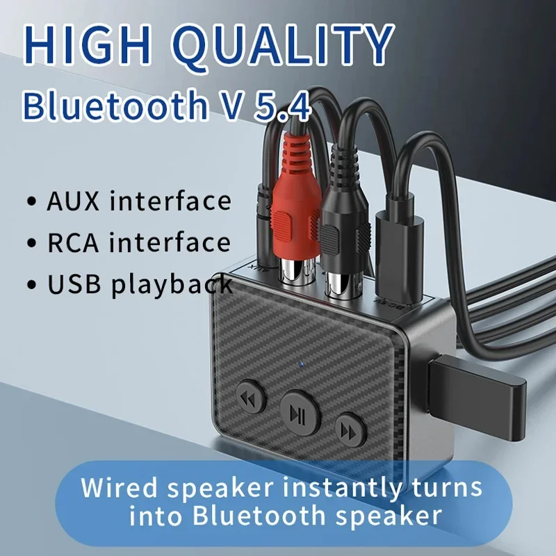 Adaptador receptor de Audio USB Bluetooth 5,4, música estéreo inalámbrica, AUX RCA de 3,5mm, compatible con reproducción de disco en U para amplificador de altavoz de escritorio - imagen 2