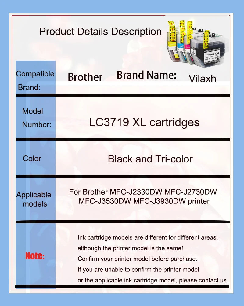 Cartucho de tinta para impresora Brother MFC-J2330DW, recambio de tinta Compatible con LC3719XL, LC3719, LC 3719, 3717, LC3717, Color Premium, MFC-J2730DW - imagen 2