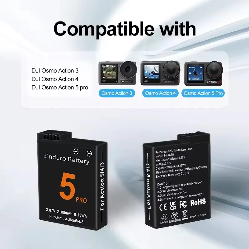 Batería de 2100mAh para DJI Osmo Action 5 Pro, baterías para cámara de acción, 2 ranuras, cargador rápido, batería para Osmo 3 4 5 Pro, accesorios - imagen 2