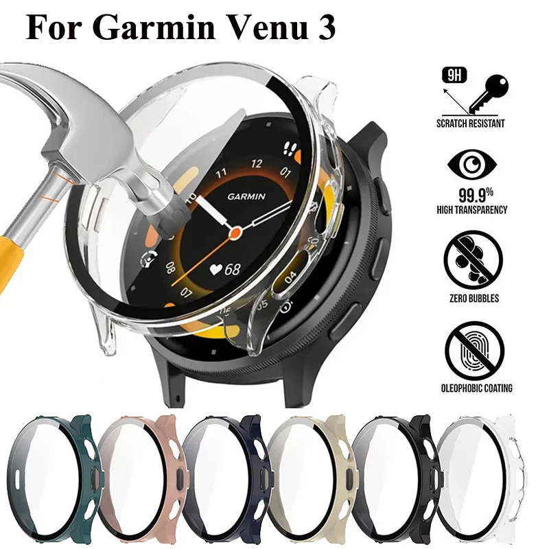 Funda de PC + vidrio templado para reloj inteligente Garmin Venu 3, cubierta protectora, parachoques para Garmin Venu 3, accesorios de carcasa protectora de pantalla