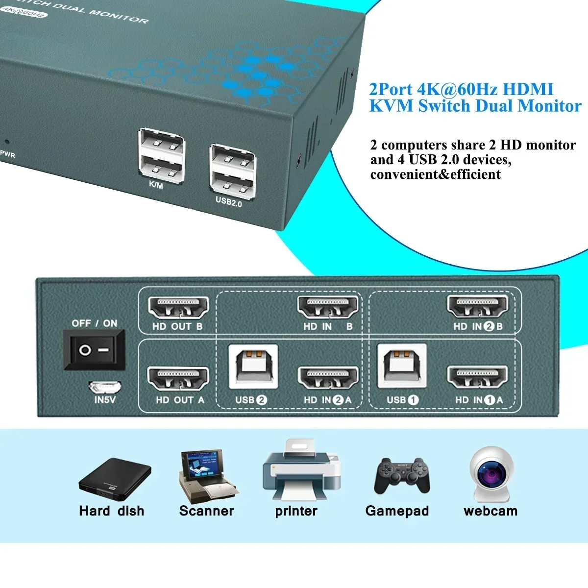 Puerto Hdmi USB kvm Switch 4K HD, 2 puertos, 4 monitores Thunderbolt DP DVI, Compatible con Mi Box Xiaomi, PS4/3 TV, 2/4/8/16 puertos - imagen 5