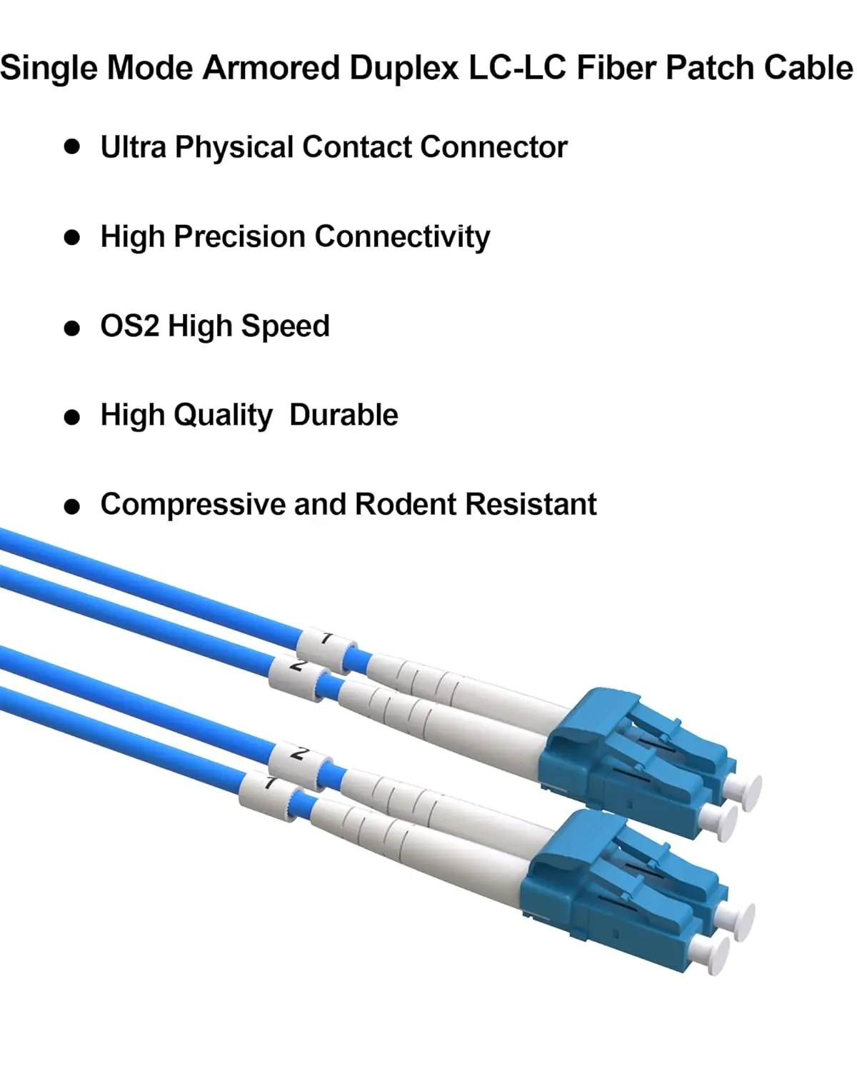 VANDESAIL Cable de fibra óptica monomodo blindado, Cable OS2 LC a LC Duplex SMF 9/125 μm, 1G/10G, LSZH 1-3M(3-9 pies), 1 paquete - imagen 4