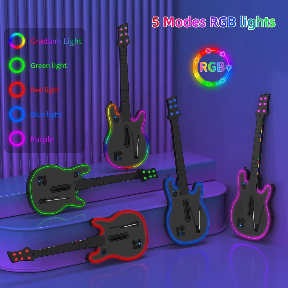 Controlador de guitarra inalámbrico de 2,4G, controlador de guitarra inalámbrico para juegos de PC con correa y Dongle inalámbrico para PS3, PS4, PC y guitarra