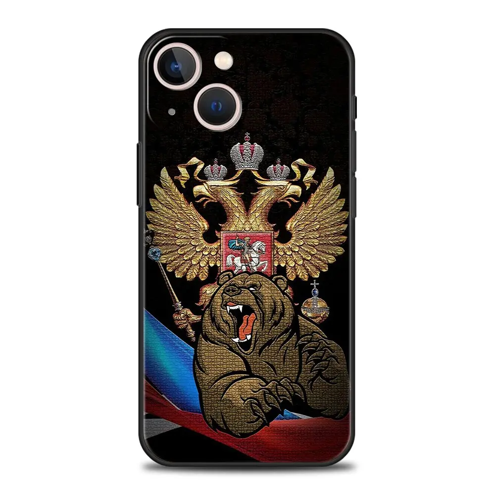 Funda de teléfono de lujo con emblema de banderas rusas rusas para iPhone 13 15 14 12 11 Pro MAX XR X SE XS 7 8 Plus, funda negra de silicona suave - imagen 4