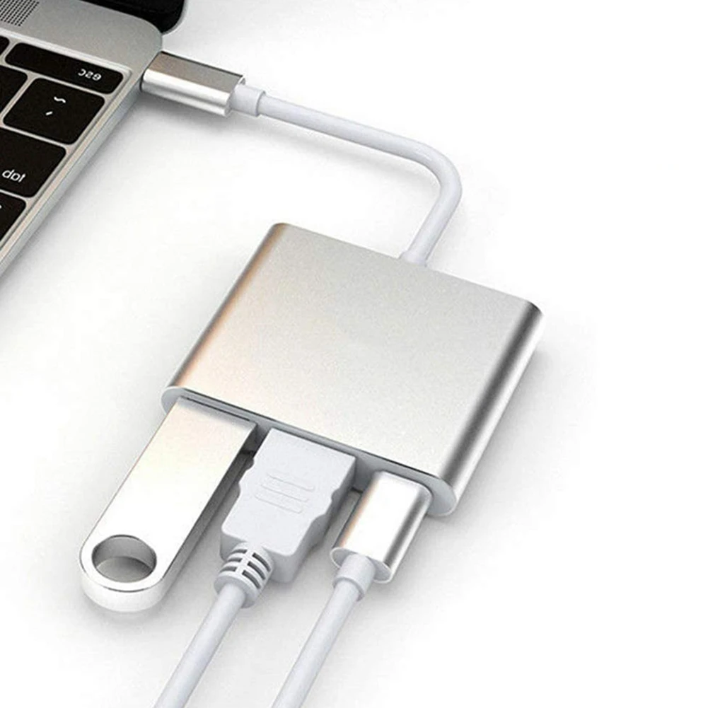 Adaptador USB C a HDMI, convertidor de puerto de entrega de energía 3 en 1 multipuerto USB tipo C a 4K HDMI, USB3.0 y USB C Compatible - imagen 4