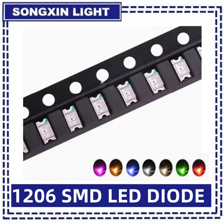 100 Uds 1206 SMD LED blanco Moore luz roja exterior azul amarillo verde naranja cálido rosa púrpura Kit surtido de diodos Uv emisores - imagen 2
