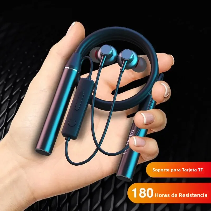 Auriculares inalámbricos con Bluetooth, cascos con graves, resistentes a 180 horas, con micrófono, estéreo, con banda para el cuello, deportivos, para tarjeta TF - imagen 2