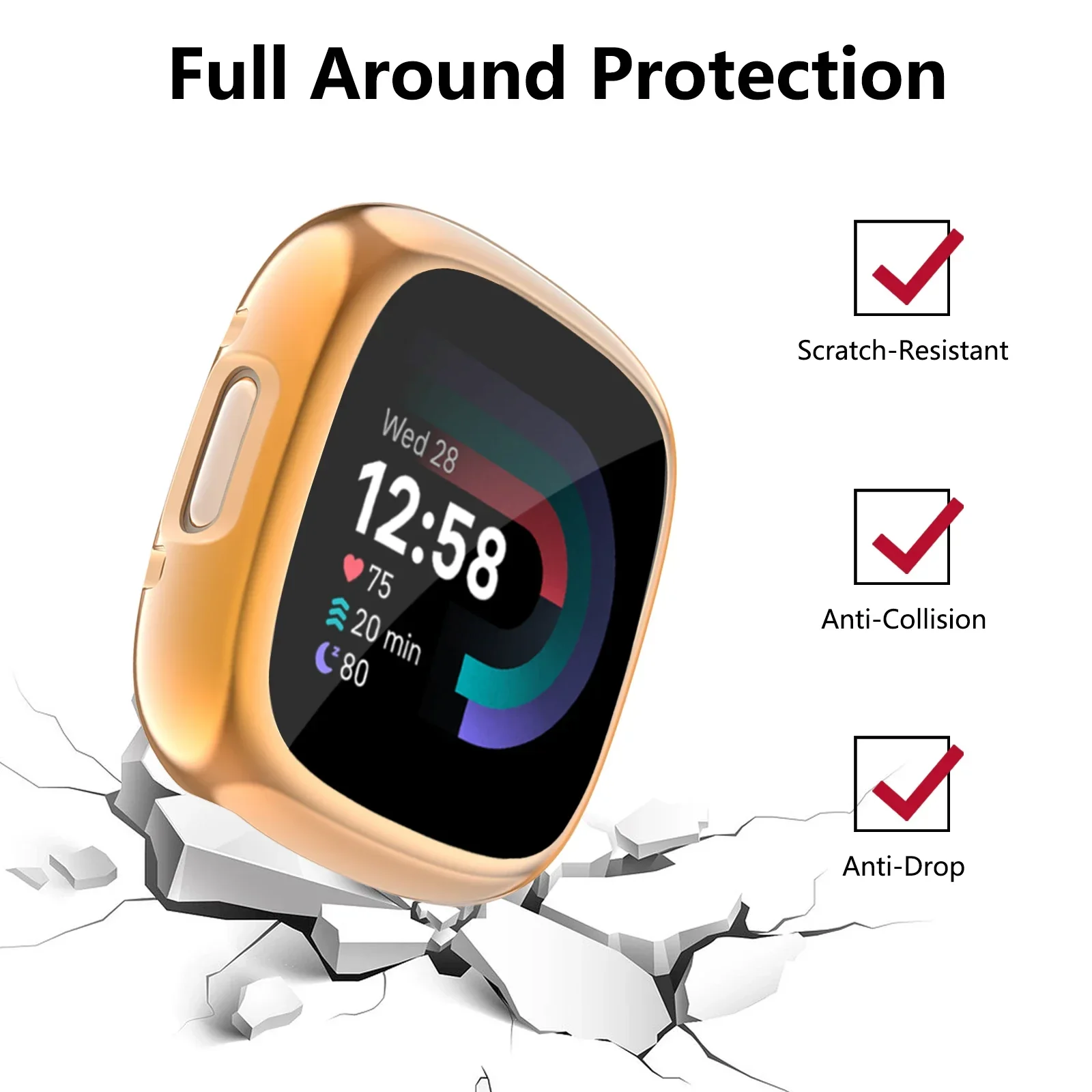 Funda protectora de pantalla completa para Fitbit Versa 4/Sense 2, funda protectora de pantalla de TPU suave para Fitbit Versa 3/Cubierta protectora Sense - imagen 3