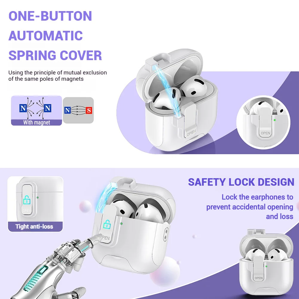 2025 para AirPods 4 3 2 1 funda con bloqueo automático con soporte para teléfono MagSafe funda protectora con cordón para AirPods Pro2 - imagen 5