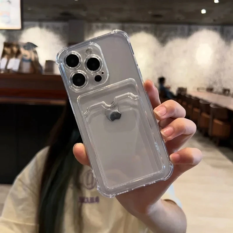 Funda de teléfono con bolsa de tarjetas suave de lujo para iPhone 15 14 13 12 11 Pro Max Mini X XS Max XR 7 8 Plus SE 2020 cubierta de parachoques transparente - imagen 5
