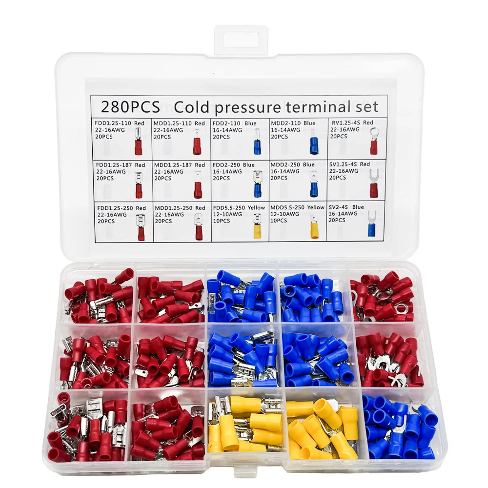 Juego de bloques de terminales prensados en frío aislados, 280 Uds., kits de juego de bloques de terminales de cableado de terminales en caja de comercio exterior - imagen 5