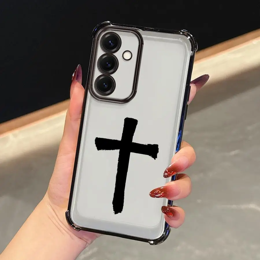 Funda para Samsung Galaxy A15 A13 A21s A16 A24 A33 A35 A36 A25 A52 A17 A26 cubierta transparente patrón de cruz fresca - imagen 4