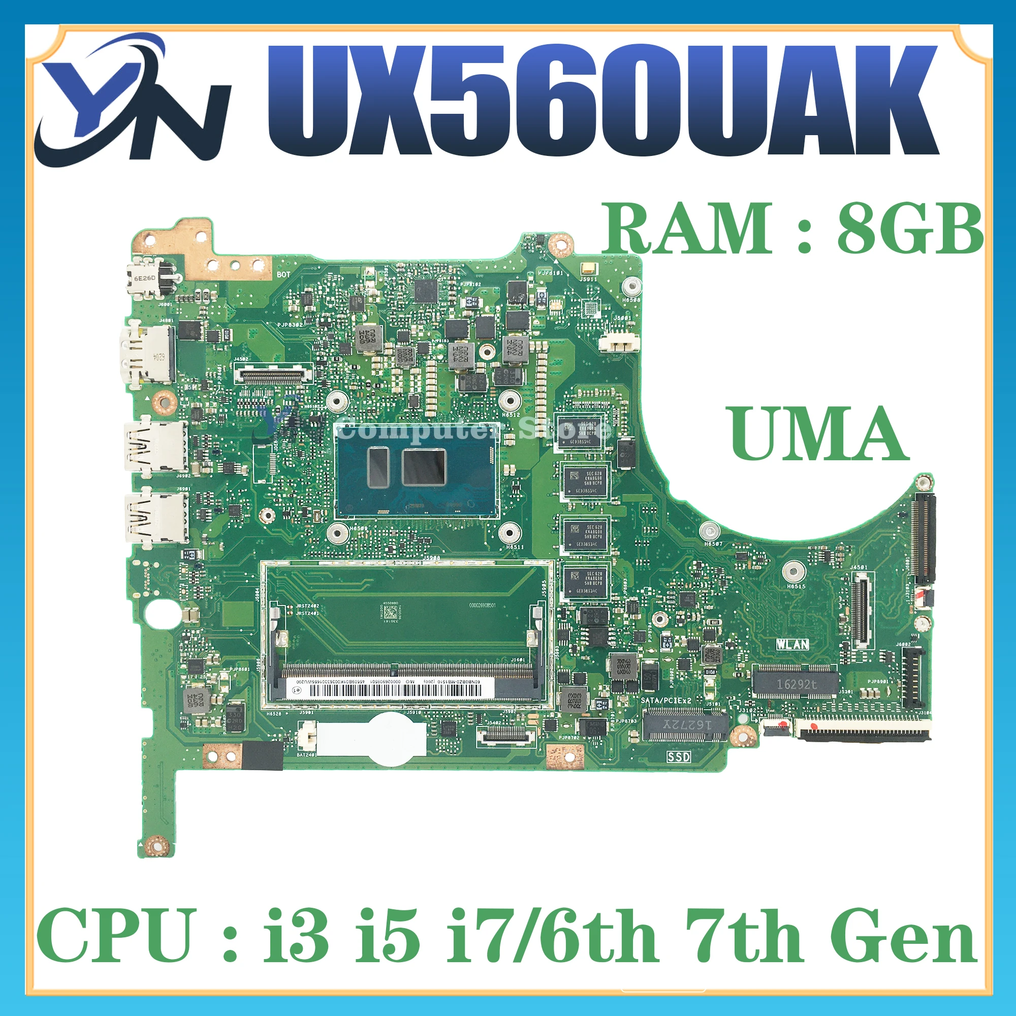 Placa base para ordenador portátil UX560UAK I3 I5 I7-6th 7th CPU 8GB-RAM para ASUS UX560U UX560UA Q504U Q504UA Q504UAK placa base para portátil