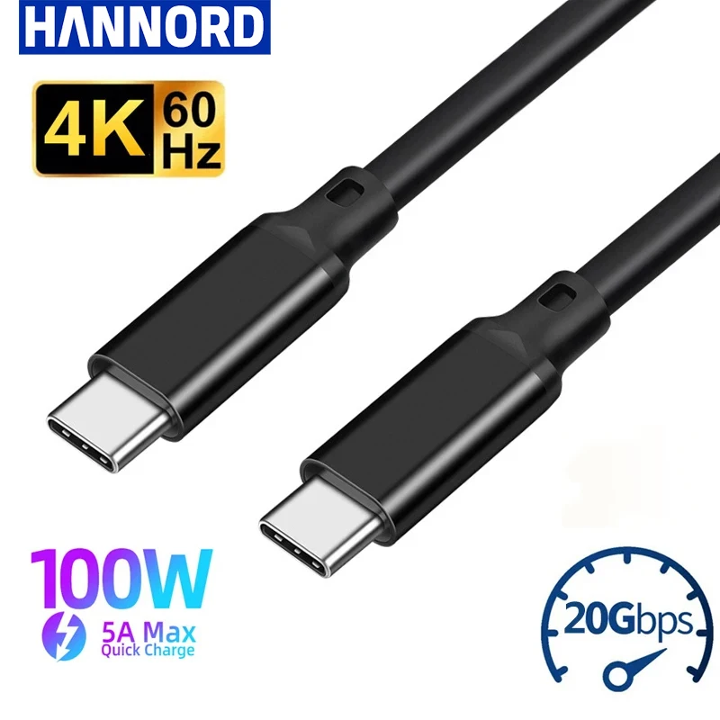 Hannord USB C a tipo C Cable macho a macho PD 100W 5A 20Gbps Cable de carga rápida para Samsung MacBook iPad PC portátil
