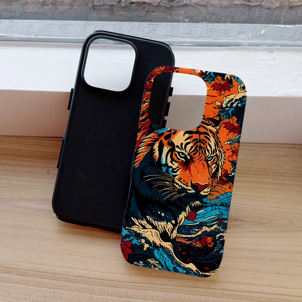 Funda de teléfono con diseño de tigre de dibujos animados para iPhone 16, 15, 14, 13, 12, 11 Pro Max Plus, funda trasera magnética de lujo de doble capa - imagen 3