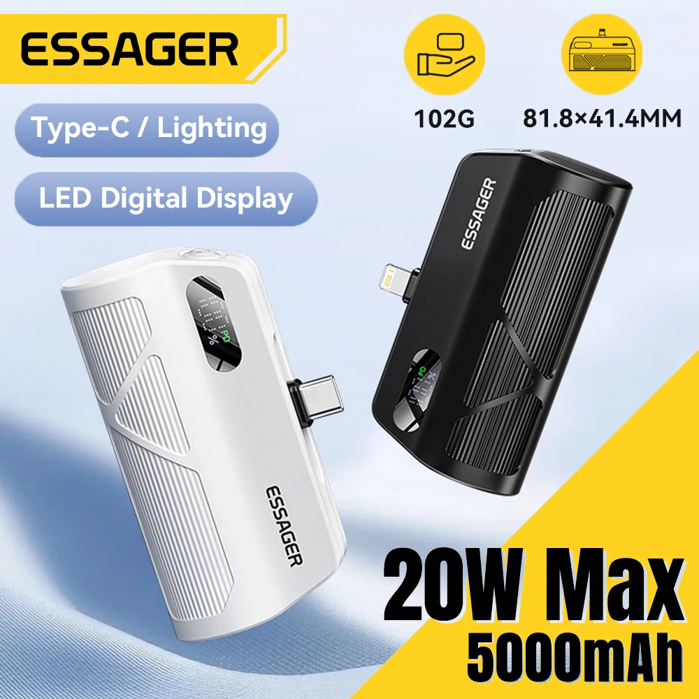 Essager Mini Capsule Power Bank 5000mAh PD 20W carga rápida para iPhone 17 16 15 Xiaomi Samsung batería externa móvil portátil - imagen 2
