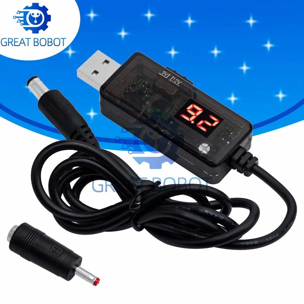Convertidor de refuerzo USB BS DC 5V a 9V 12V Cable convertidor elevador USB + conector de 3,5x1,35mm para fuente de alimentación/cargador/convertidor de potencia