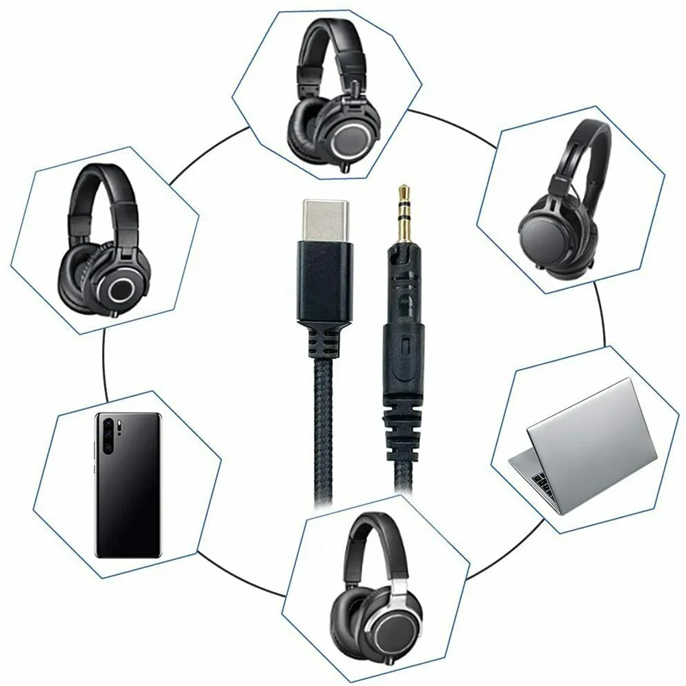 Cable de Audio con/sin Control de volumen tipo C/USB C para auriculares, Conector de 2,5mm, 1,5 M, para Audio-Technica M40X, M50X, M60X, M70X - imagen 5