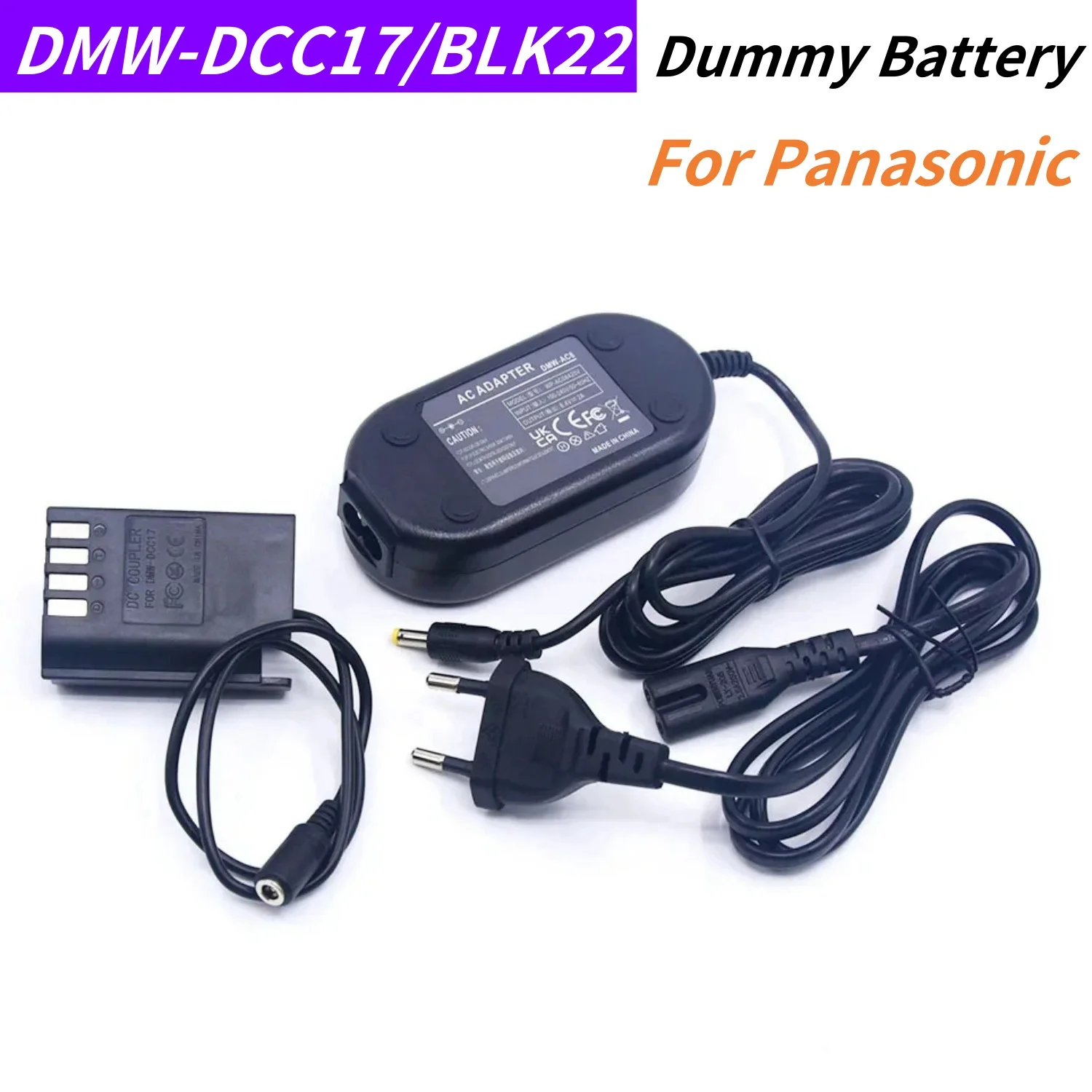 Acoplador de CC de DMW-DCC17, batería ficticia DMW BLK22 + adaptador de corriente CA de DMW-AC8 para Panasonic Lumix GH3 GH5S GH6L GH5II DC-S5 S5M2