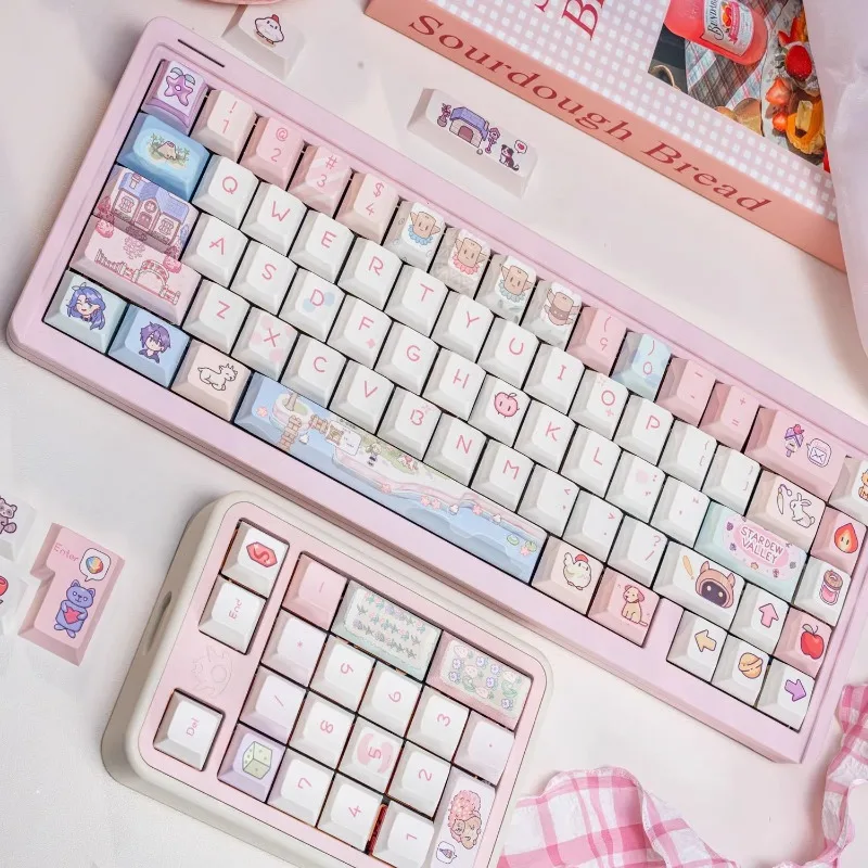 Stardew Valley tema Keycap Cherry perfil Keycaps Original dibujos animados personalizado Rosa PBT Keycap MX Switch tapas de teclado mecánico - imagen 3
