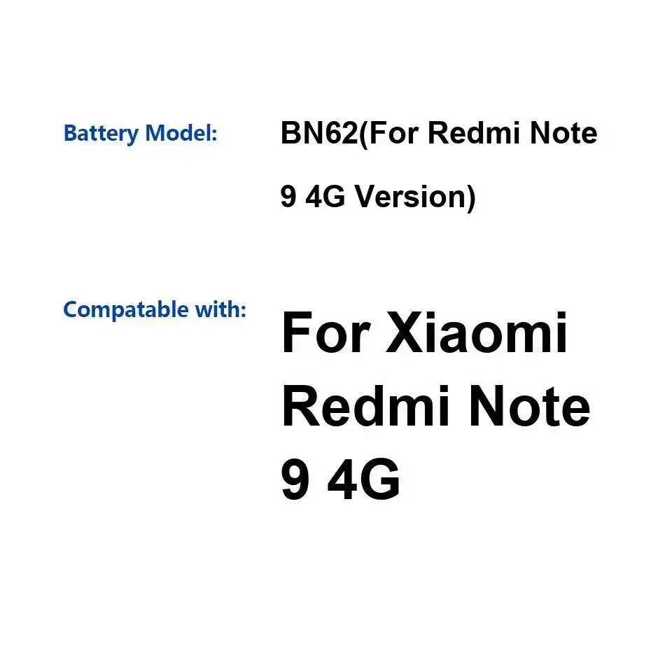 6000Mah para Xiaomi Redmi Note 9 4G BN62 Note9 versión fuente de alimentación segura y confiable batería de teléfono móvil