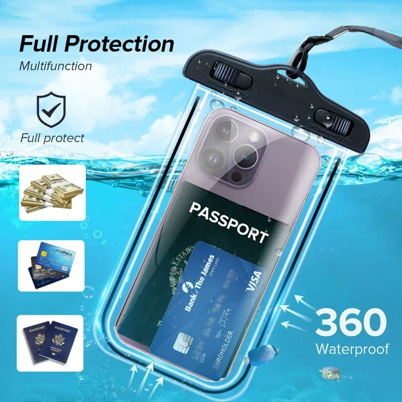 Funda impermeable para teléfono, bolsa protectora subacuática Universal para natación, funda protectora para iPhone Samsung de menos de 6,7"