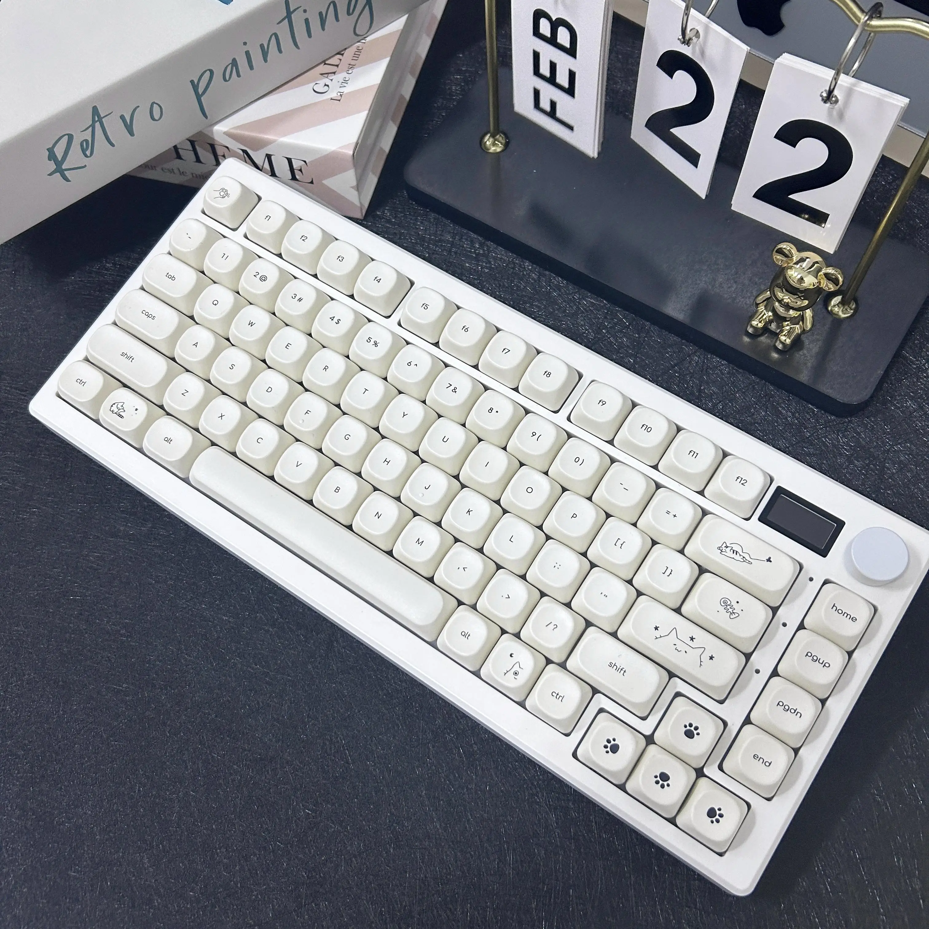 Teclas redondas con tema de gato, 124 teclas, sublimación térmica PBT, perfil MOA, teclas de gatito blanco leche para teclado mecánico DIY - imagen 2