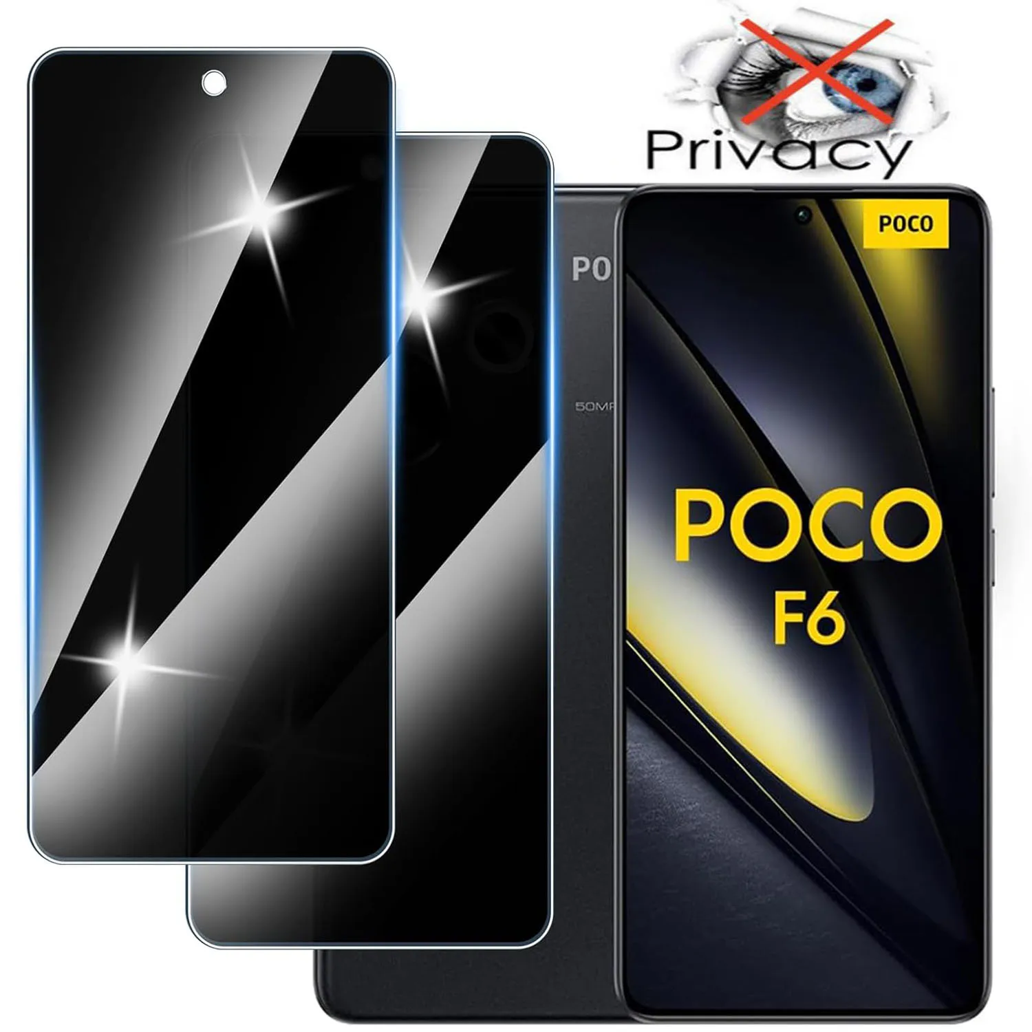 Para Xiaomi POCO F6/F6 Pro 5G Privacidad Vidrio Templado 2 Piezas Protector de Pantalla 9H - imagen 2
