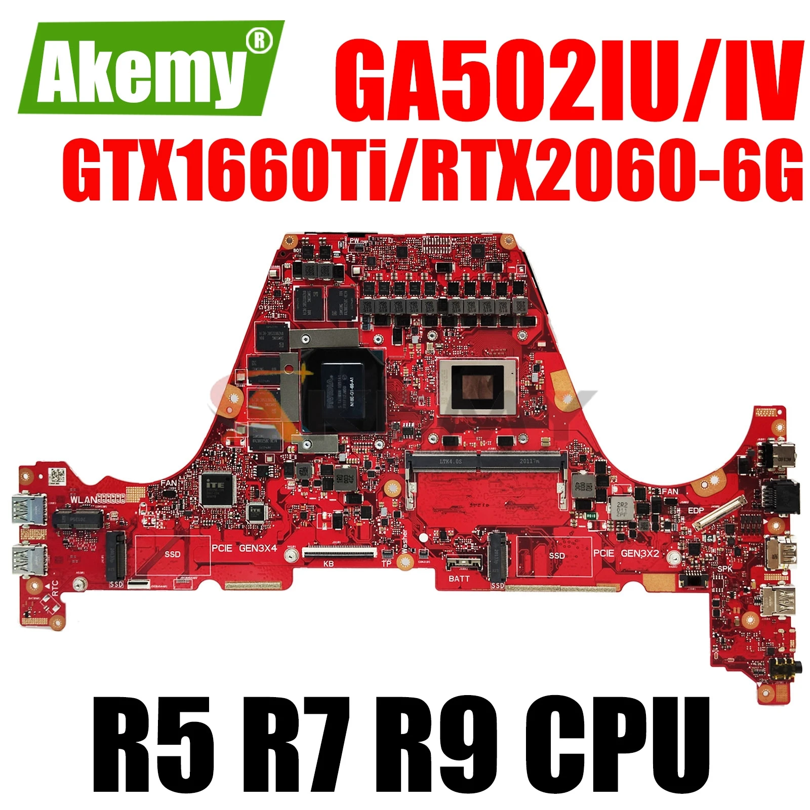Placa base para ordenador portátil para ASUS ROG GA502IU GA502IV GA502 placa base para ordenador portátil GTX1660Ti/RTX2060-6G GPU R5 R7 R9 CPU 8GB - imagen 2