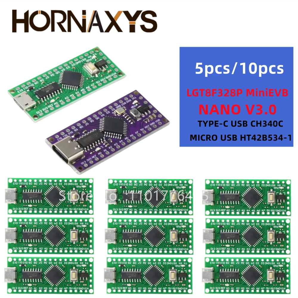 LGT8F328P-LQFP32 MiniEVB TYPE-C MICRO USB, Compatible con ATMEGA328 Nano V3.0 LGT8F328P CH340C/ HT42B534-1 SOP16 para Arduino
