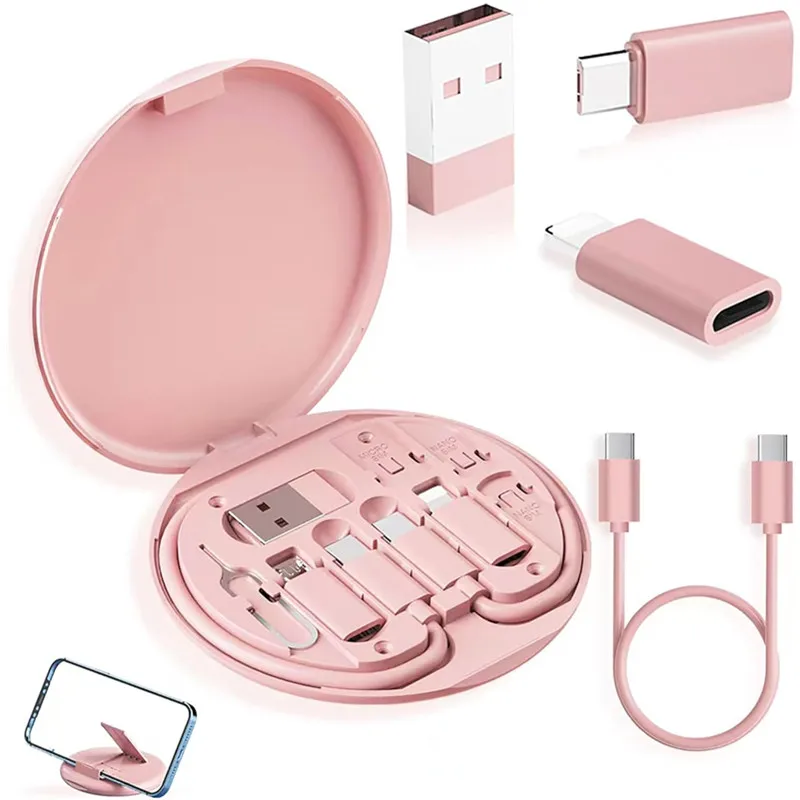 60W Multi tipo C a USB C a Micro USB a iluminación Kit adaptador de carga rápida para IPhone 16 14 15 Pro OTG caja de almacenamiento del convertidor