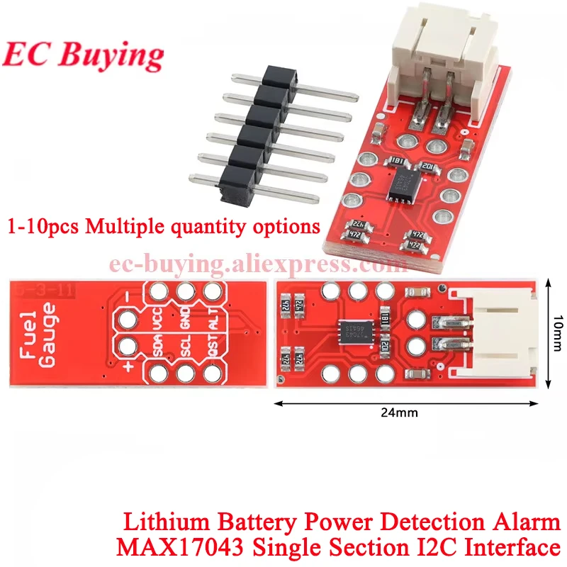 Medidor de combustible LiPo MAX17043, placa de módulo de alarma de detección de energía de batería de litio, conversión A/D, monitoreo de interfaz IIC para arduino