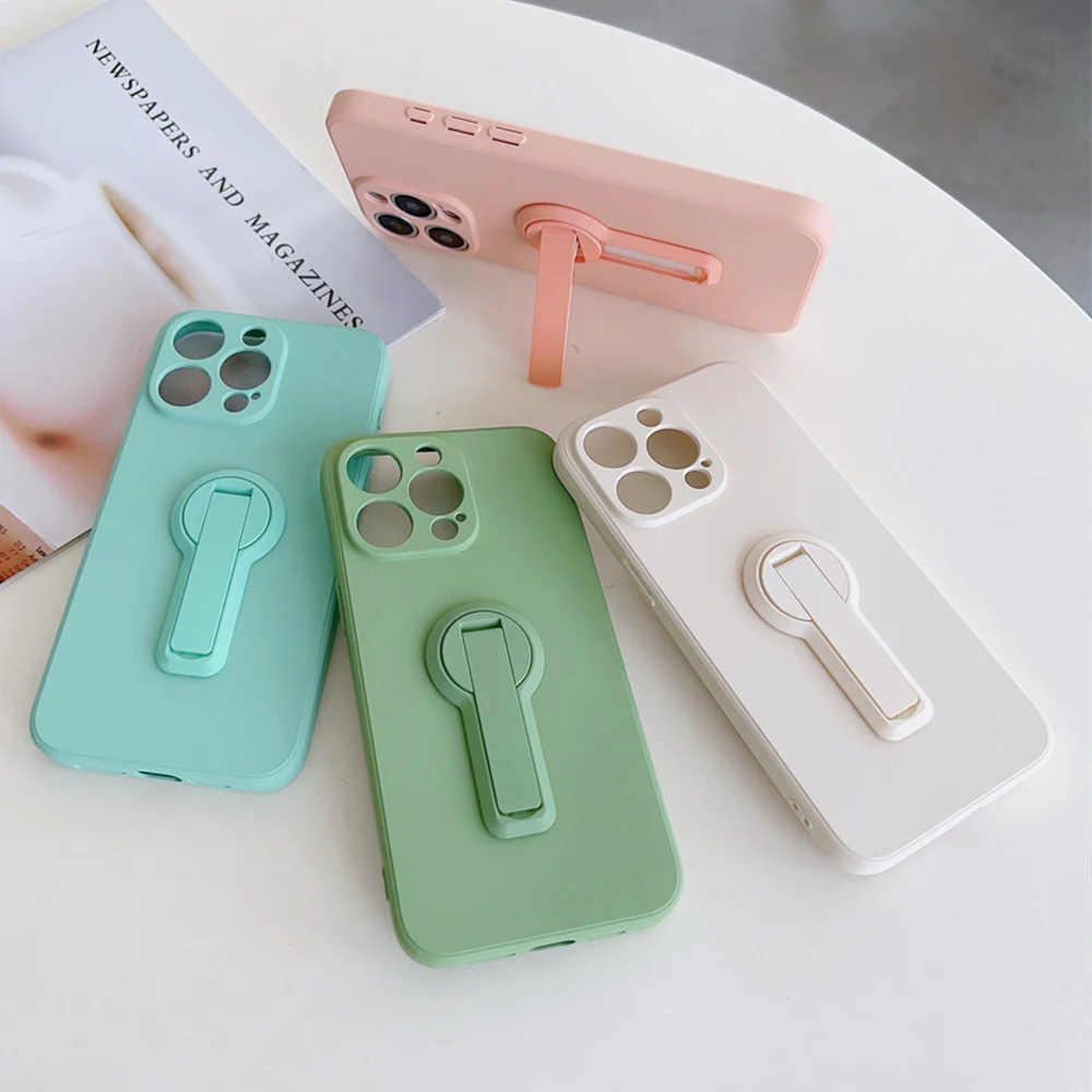 Nueva funda de teléfono con soporte plegable oculto de lujo para iPhone 17 15 16 Plus 14 13 12 11 Pro Max X XR XS cubierta de silicona mate - imagen 4