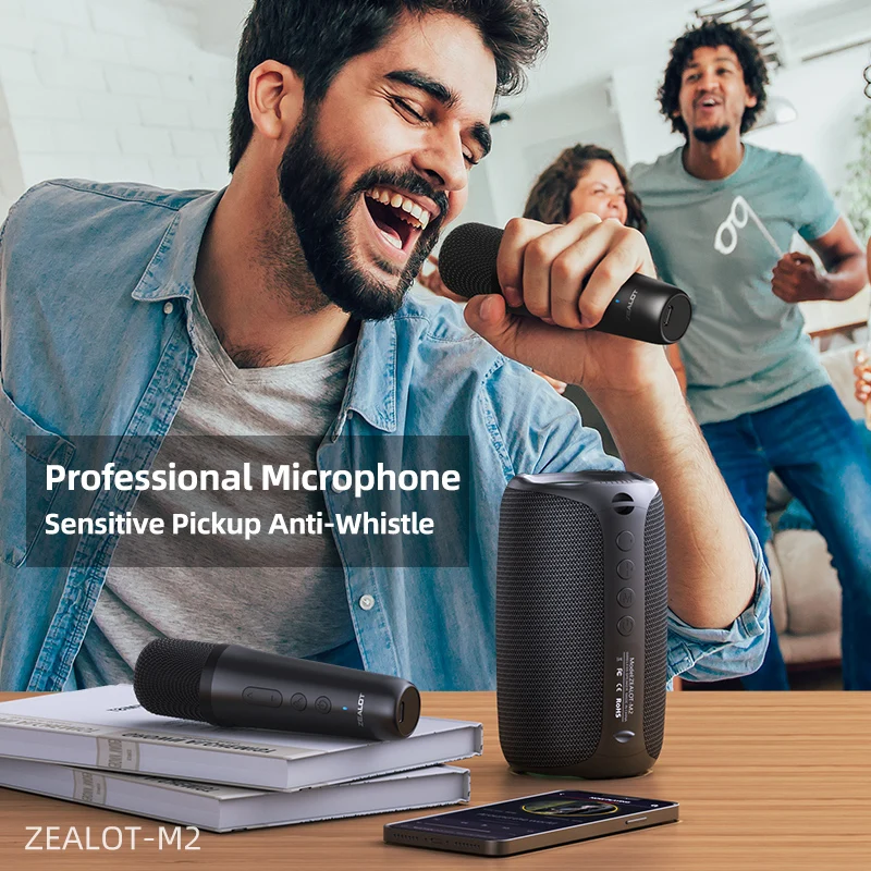 Máquina de Karaoke ZEALOT-M2m Altavoz bluetooth portátil con 1-2 micrófonos inalámbricos Tiempo de reproducción de 10 horas, resistente al agua IPX5 para exteriores - imagen 3