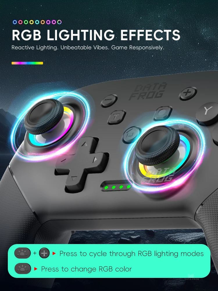 DATA FROG-Paquete de 2 gamepad inalámbrico Pro para consola de TV, PC, Android, iOS, soporte para juegos, agarre ergonómico con vibración HD - imagen 5