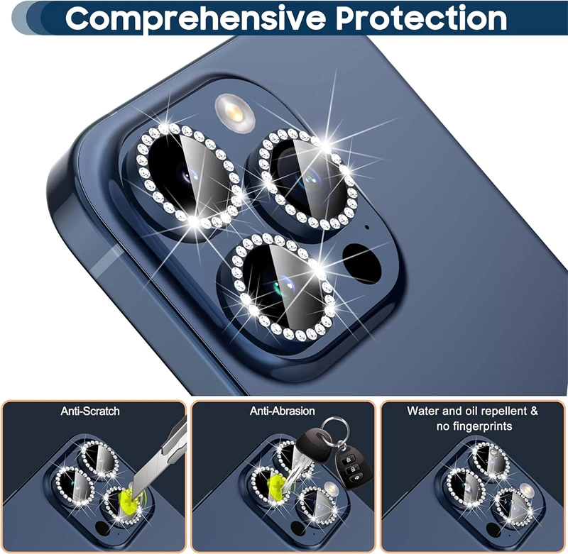1 Juego de Protector de lente de cámara de cristal y Metal con diamantes brillantes de lujo para IPhone 15 14 13 11 16 Pro Max Plus 12 Mini i16 cubierta de lente de anillo - imagen 5