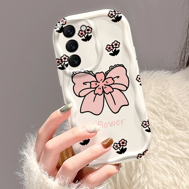 Nudo de mariposa de dibujos animados de flores para Samsung S24, S23, S21, S20 Ultra Plus FE, A73, A72, A71, A51, A31, A05S, A05, A04, cubierta de aceite de onda 5G - imagen 3