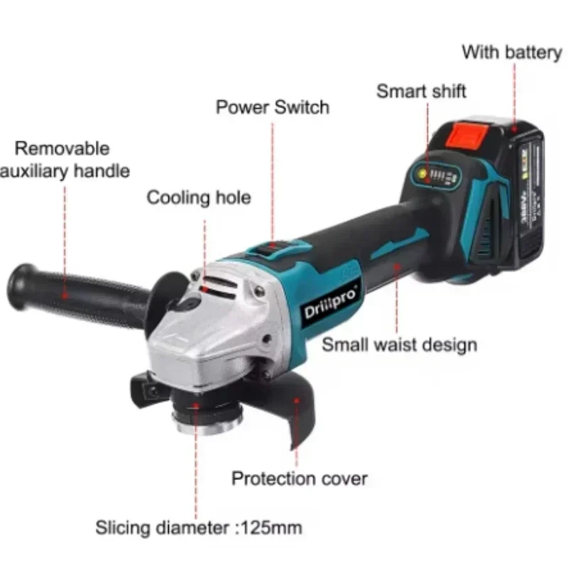 Amoladora angular eléctrica de litio sin escobillas, máquina cortadora recargable, máquina pulidora de alta potencia - imagen 2