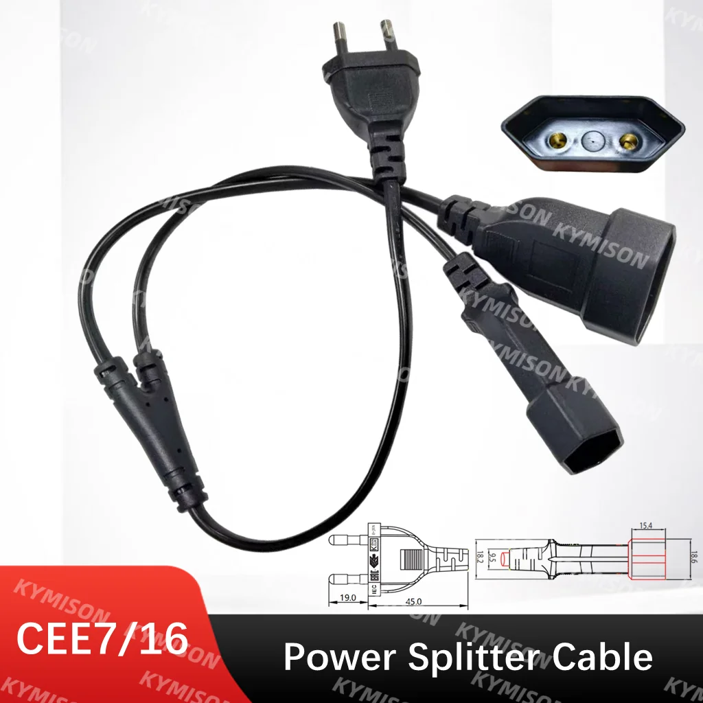 UE CEE7/16 UE 2 clavijas macho a hembra salida Dual, cable de extensión de salida de 2 vías Cable divisor de corriente europeo M/F
