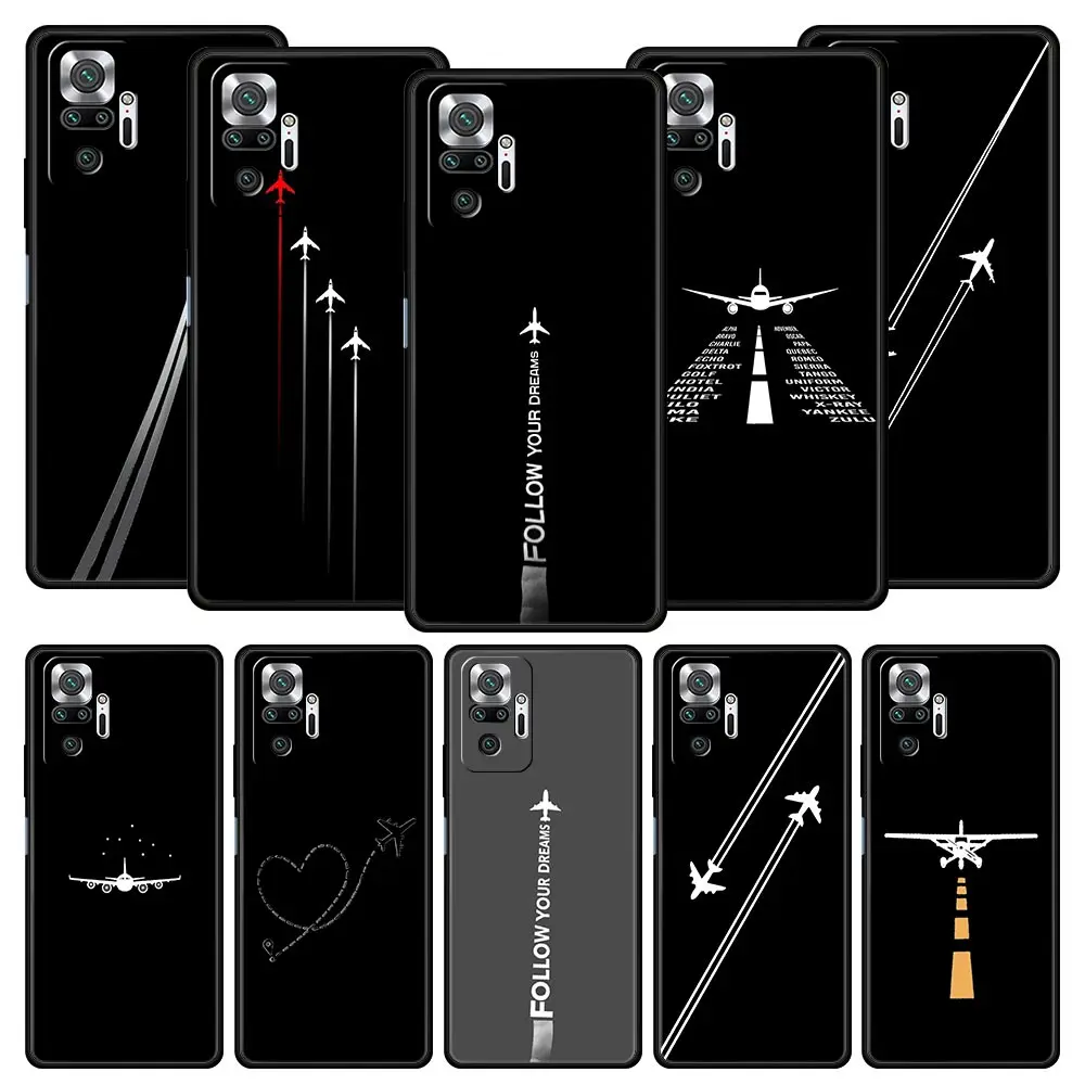 Funda de teléfono para Xiaomi Redmi Note 14 13 12 5G 11 10 Pro Plus 4G 9S 9 14C 13C 12C 10C 9C 9A funda suave patrón de avión Premium
