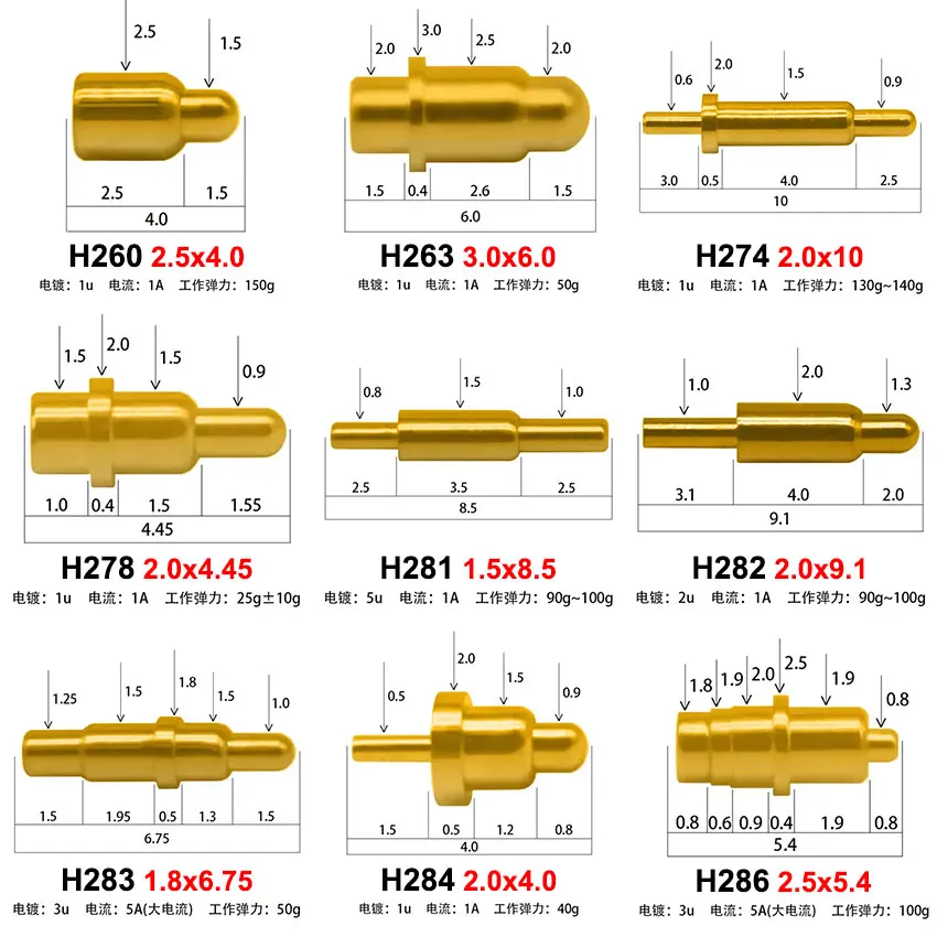 10 Uds conector Pin Pogo 1A 3A 5A batería Pogopin contacto de carga de resorte SMT DIP PCB 3,5 4 5 6 7 7,5 8,5 9,5 10mm sonda de resorte de prueba - imagen 4
