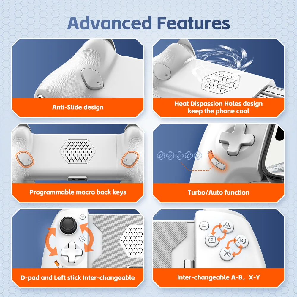 Gamwing AB01 Gamepad tipo C con cable Bluetooth modo Dual Android IOS interruptor de ordenador Universal Hall Rocker disparador Hall lineal - imagen 4