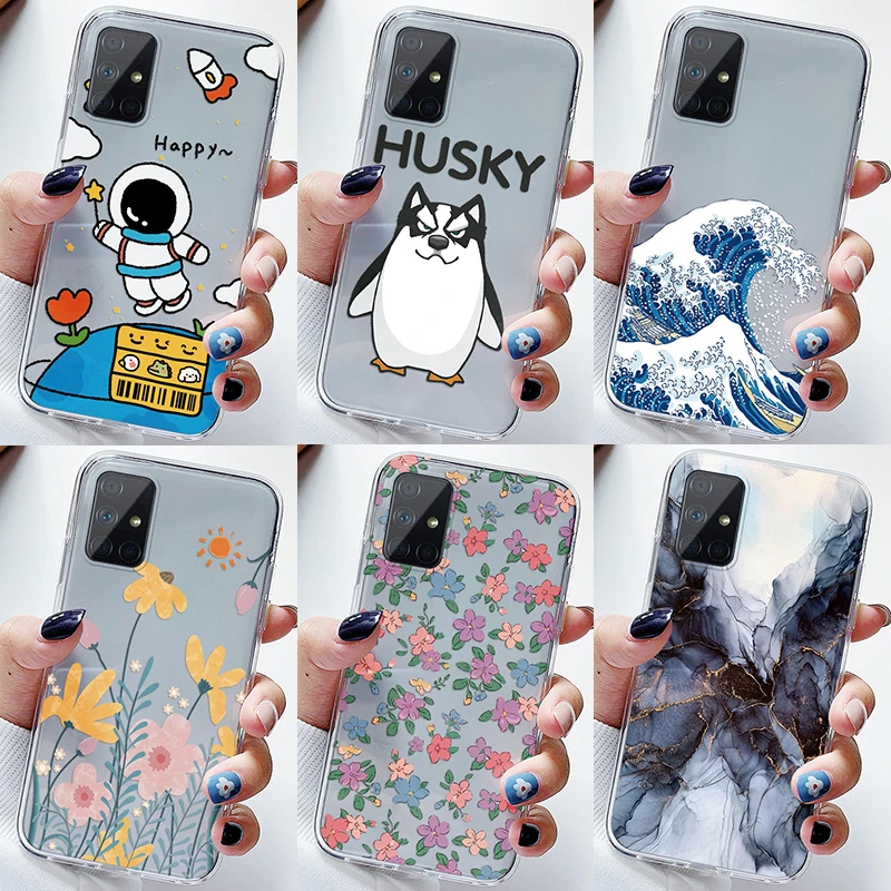 Funda trasera de silicona suave con flores para Samsung Galaxy A51, A71, 4G, 5G, carcasa transparente