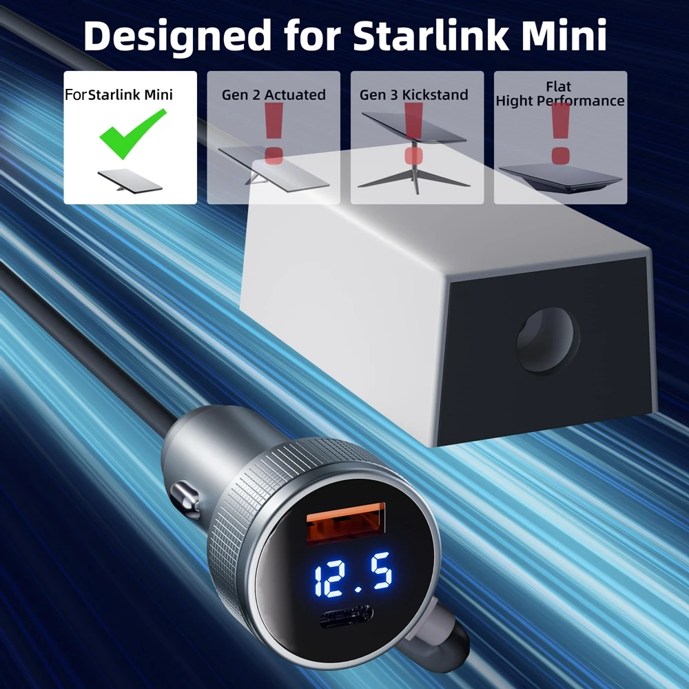Para Starlink Mini 12V-36V adaptador de coche con convertidor elevador USB C 3 en 1 Cable de alimentación Boost encendedor de cigarrillos para barco RV - imagen 2
