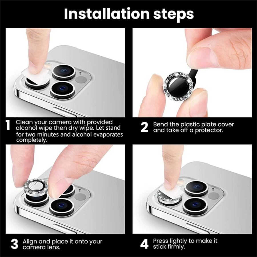 Cristal templado para cámara de Metal con diamantes de imitación y purpurina para iPhone 16 Pro Max 15 14 Plus 13 12 Mini 11 Pro Max, tapa protectora de lente - imagen 4