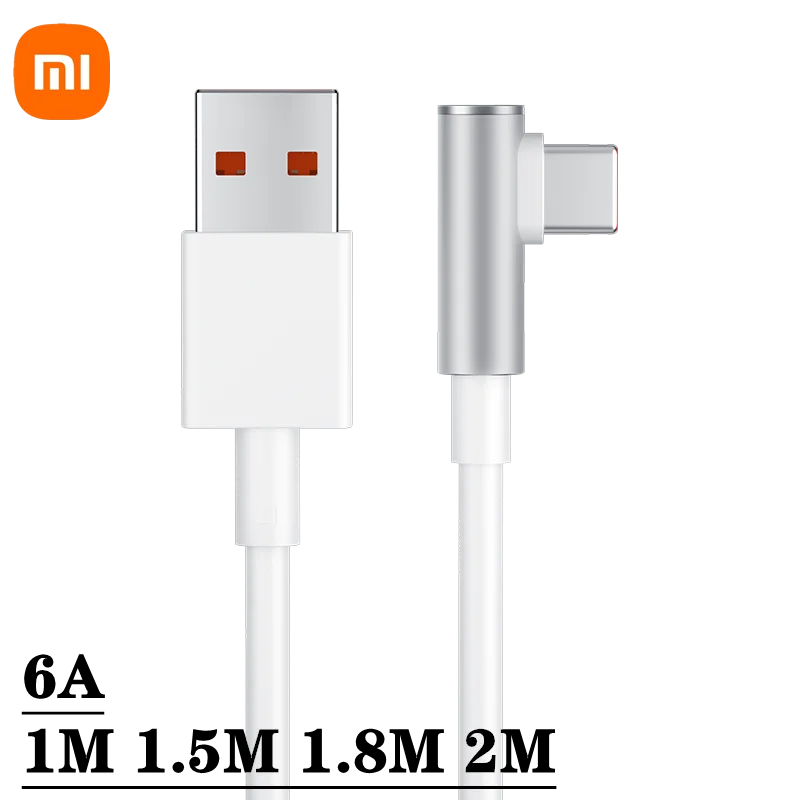 Original Xiaomi 120W 6A Usb tipo C juego Cable de carga rápida codo de 90 grados para Mi 12 11 10 Pro Poco Redmi Note K40 Tipo cargador - imagen 2
