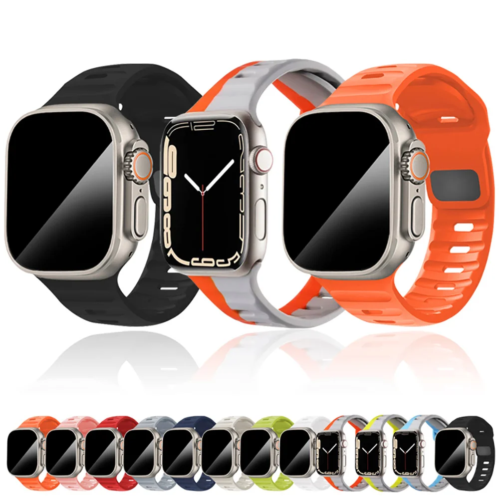 Correa deportiva de silicona para Apple Watch, pulsera de 49mm, 46mm, 42mm, 45mm, 41mm y 44mm para iWatch Series 11 10 9 8 7 6 5 SE Ultra 3