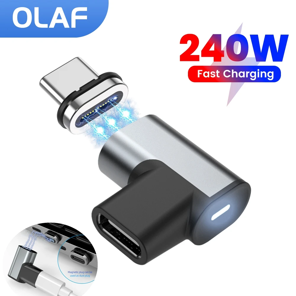 Adaptador magnético USB C a tipo C de 240W, convertidor magnético de transferencia de datos de carga rápida USB C, conector de vídeo 8K para tableta y portátil