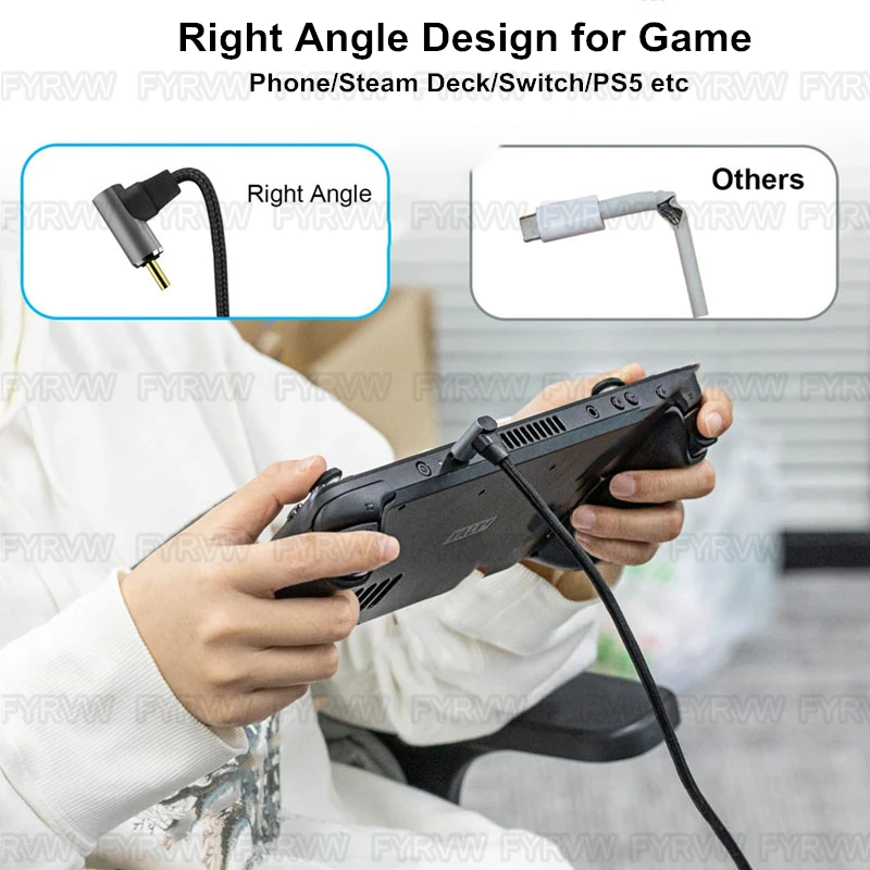 Cable de codo USB 3,2 Gen2 Thunderbolt, Cable de codo de 10Gbps tipo C SSD de 10Gbps, 5A, 100W, carga rápida para Nintendo Steam Deck, Cable de 90 grados - imagen 5