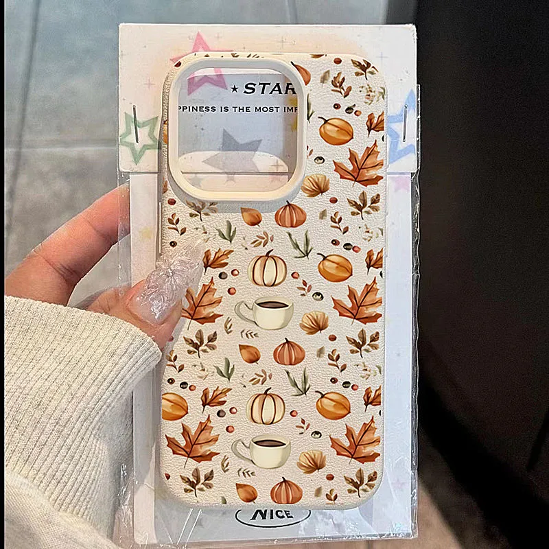 Funda con ilustración de café y calabaza de otoño para iPhone 16, 15, 14, Plus, 11, 12, 13, 17 Pro Max, funda para iPhone 17 Air 16E X XR XS - imagen 2